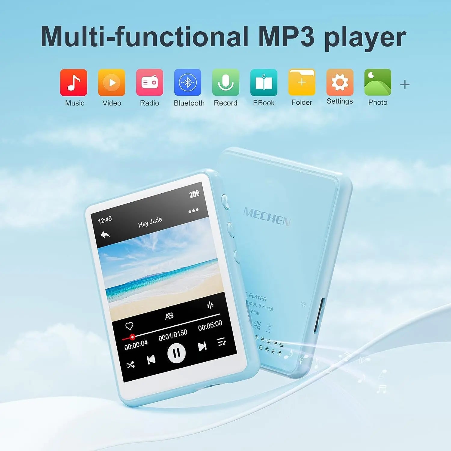 64GB MP3 Player 2.4-inch Full Touchscreen with Bluetooth 5.0 Portable HiFi Lossless Sound with Speaker Headphones
