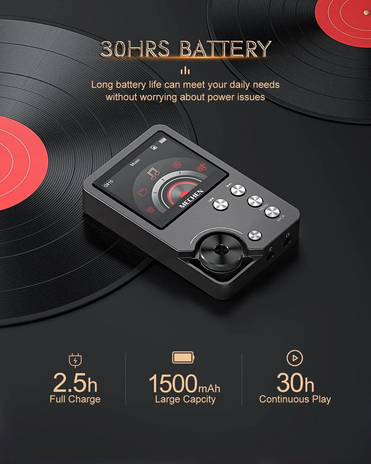 MP3 Player, Lossless DSD High Definition Portable Hi-Fi Digital Audio Music Player with 64GB Memory Card, Supports Up to 256GB