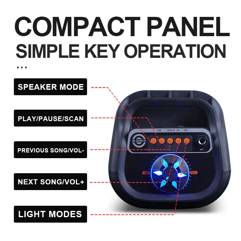 4inch Wireless Portable RGB Lighting Home KTV Karaoke FM Bluetooth Dual Speaker Subwoofer Heavy Bass Sound System Outdoor Party