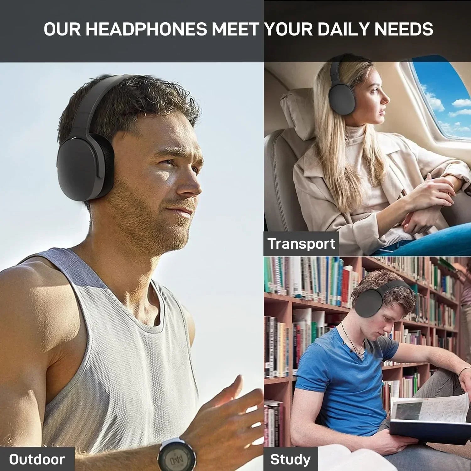Hot Wireless Headsets Over Ear Hifi Stereo Bluetooth Headphones  True Sports Earphones TF AUX Music Player with HD Mic Gifts