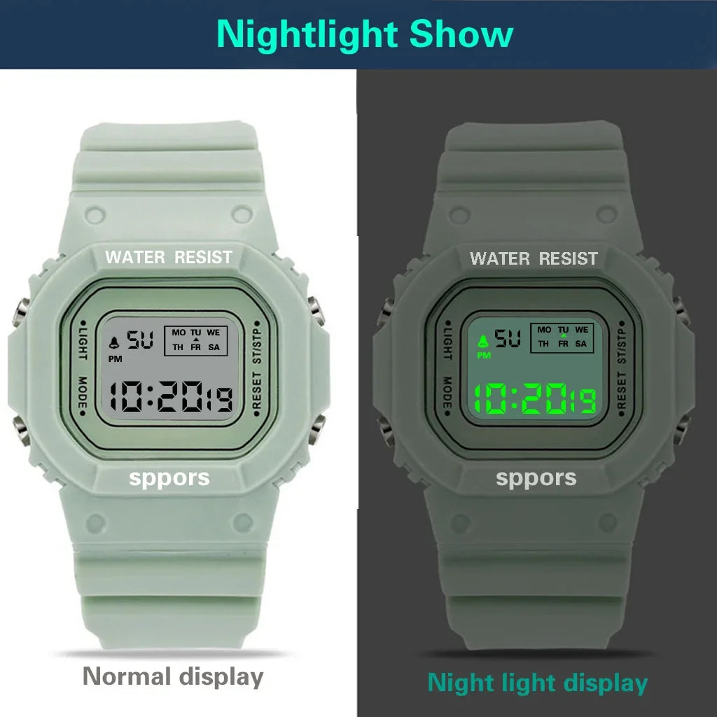 Sports Watch Boys Girls Student LED Electronic Watch Colorful Men Women Square Digital Watches Waterproof Rubber Clock