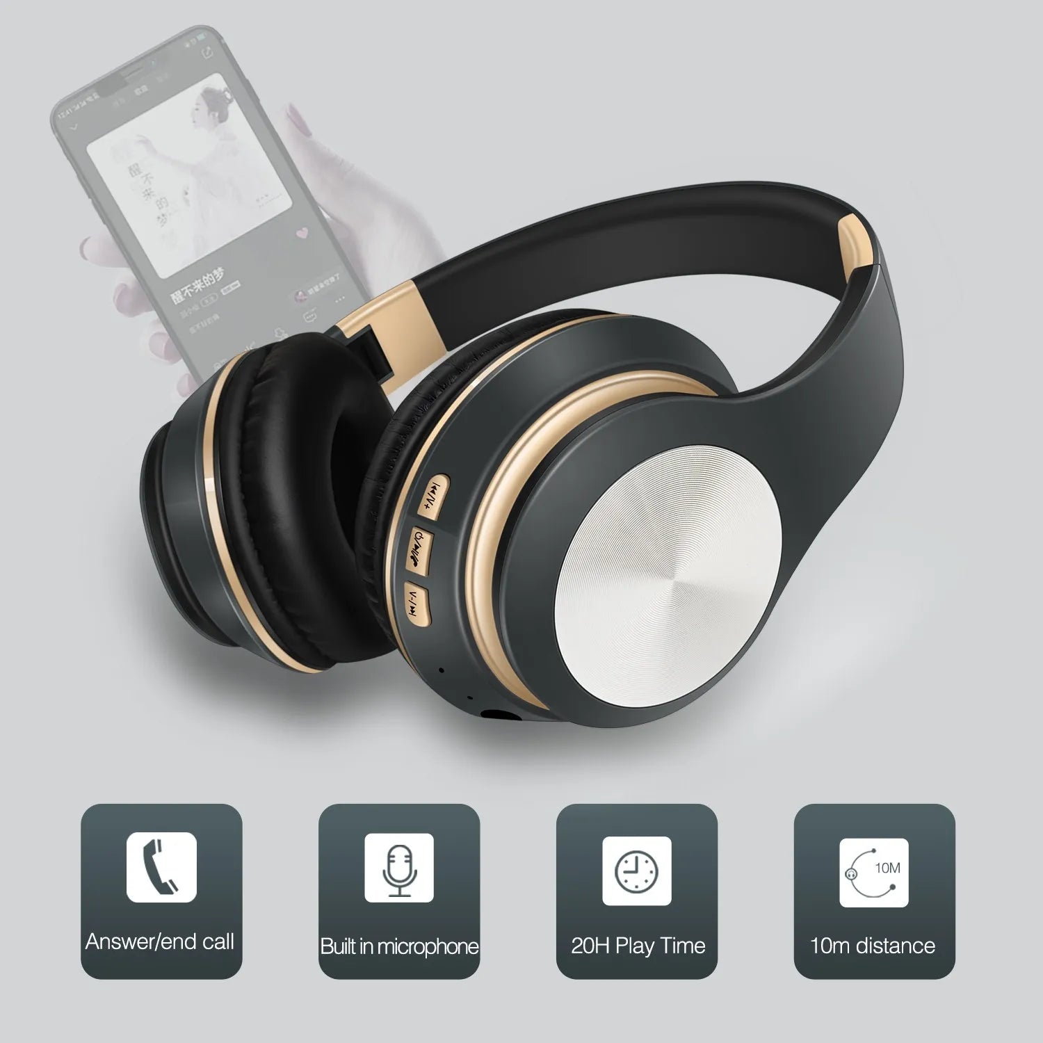 Bluetooth Earphones Over-ear Foldable Computer Wireless Headphones with Mic Noise Cancellation HIFI Stereo Gaming Headset