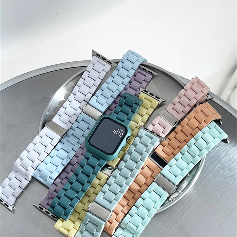 Candy Color Acrylic Watch Strap for Apple Watch 40mm Band 38 41 42 44 45 49mm Fashion Bracelet for iWatch Series 9 8 7 SE 6 5 4