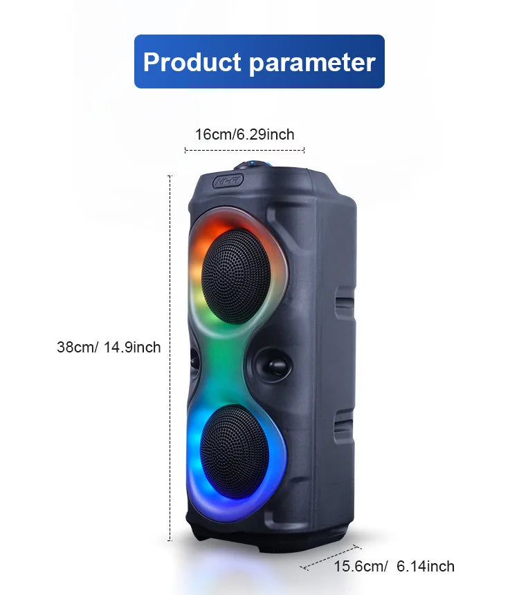 4inch Wireless Portable RGB Lighting Home KTV Karaoke FM Bluetooth Dual Speaker Subwoofer Heavy Bass Sound System Outdoor Party