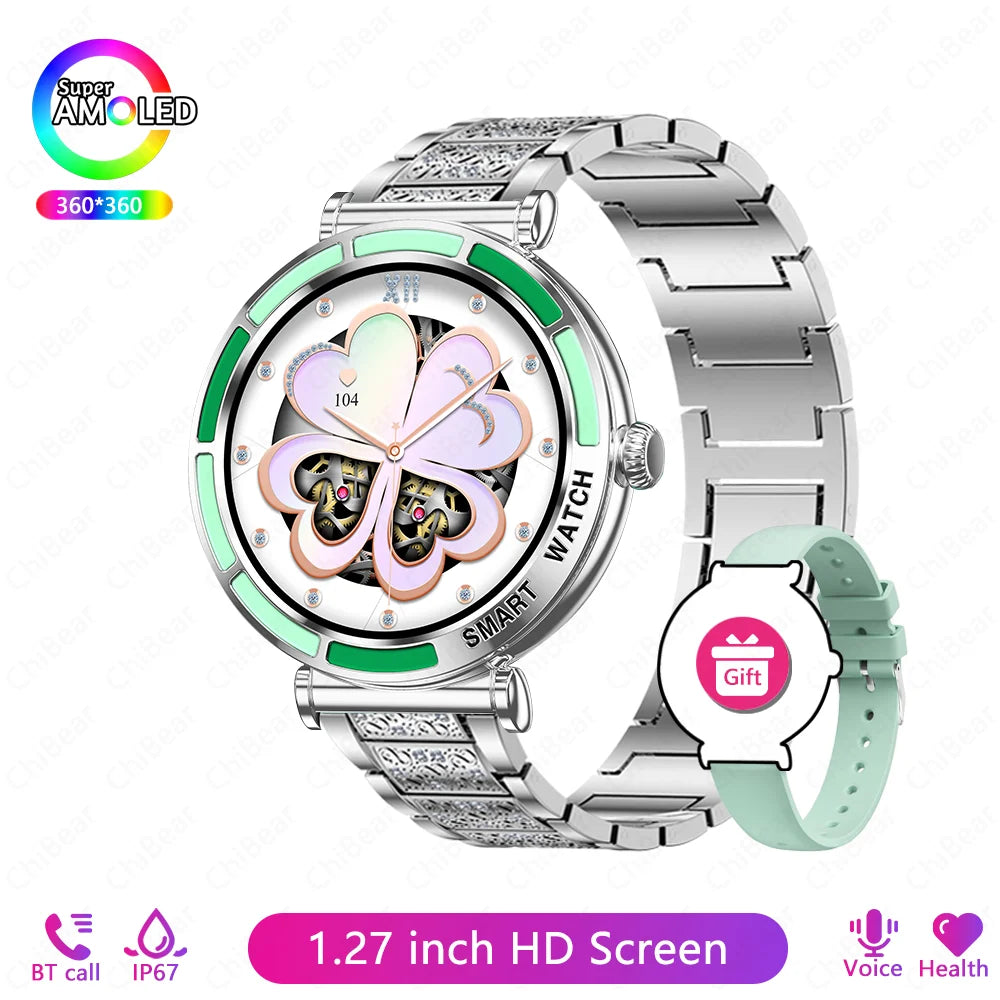 New Lady Fashion Smart Watch Women 1.27inch AMOLED Screen Heart Rate Bluetooth Call Waterproof Sports Smartwatch For Android iOS