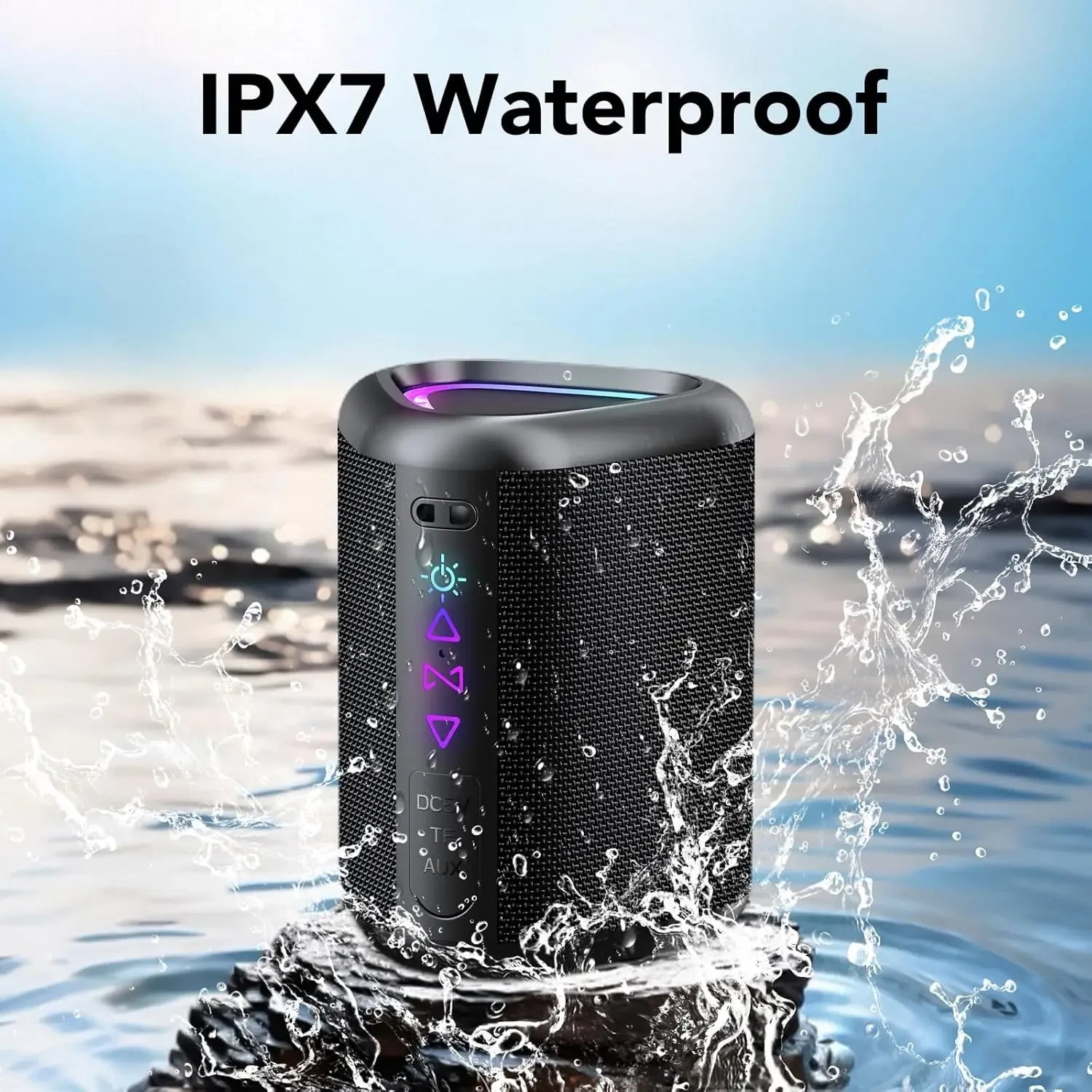 Bluetooth Speaker Wireless Portable Waterproof Speaker with Lights 24-Hour Playtime Bluetooth 5.4 TF Card AUX Playback Speakers