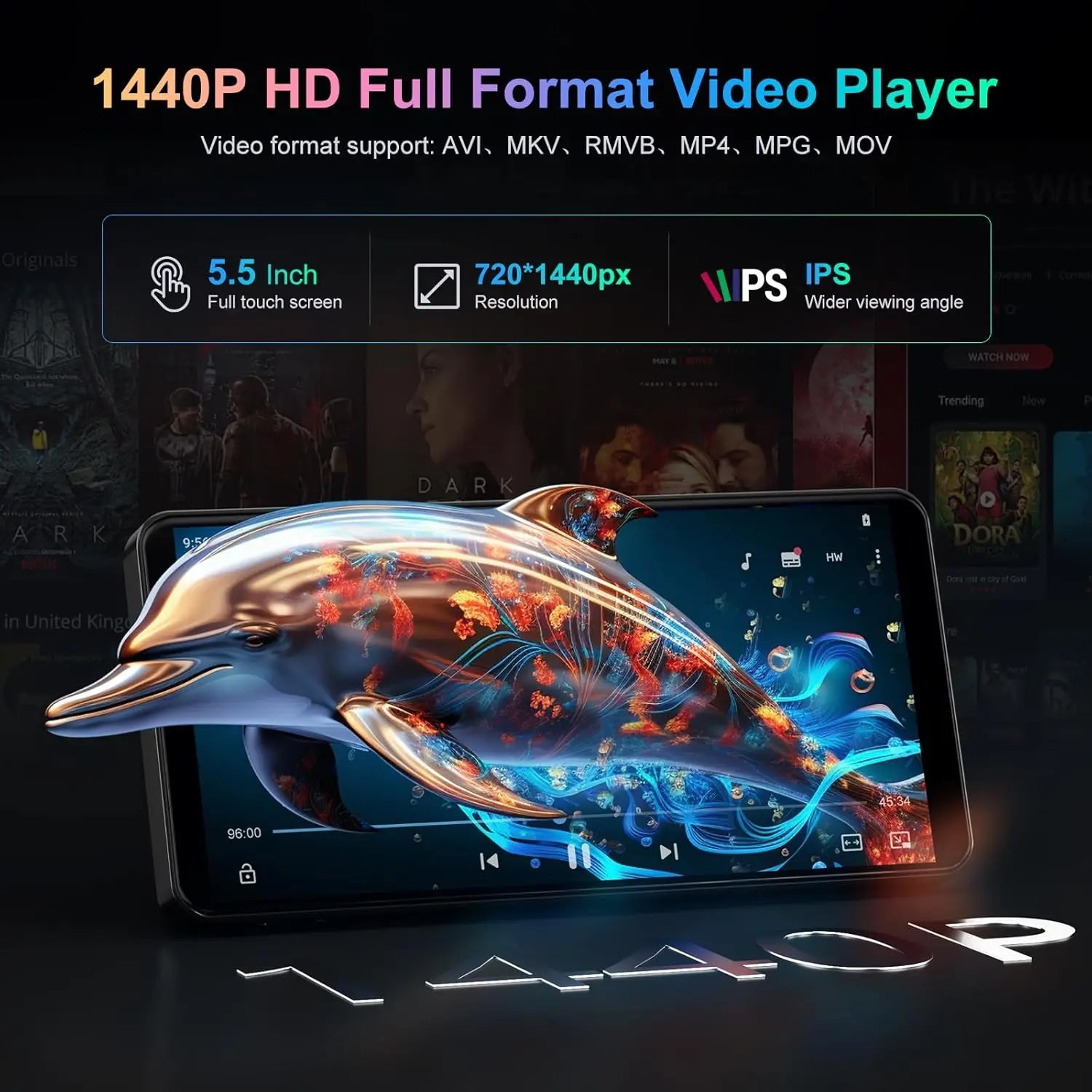 144GB (128GB+16GB) MP3/MP4 Player with Bluetooth and WiFi, Android 13.0 Bluetooth 5.0, 13PM Camera, 5.5" Touch Screen, Up to 1TB