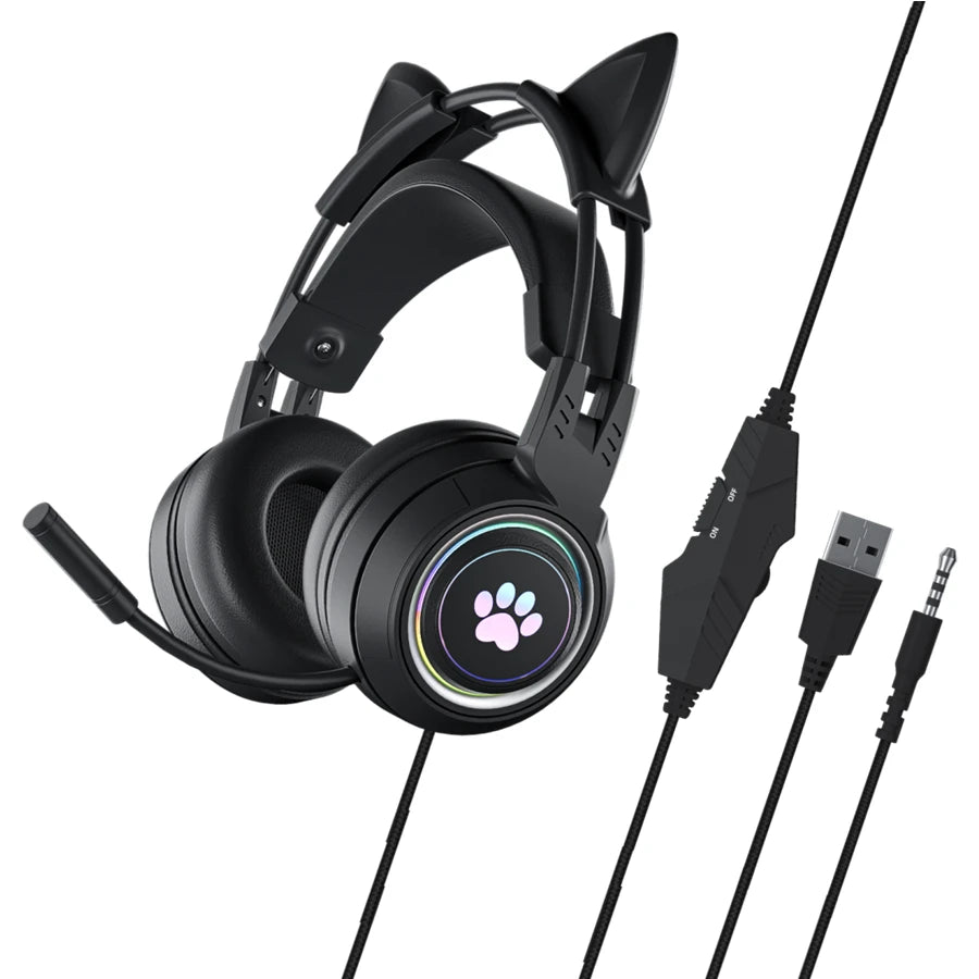 pink Gaming Headset for PC, PS4, PS5, Laptop 3.5mm Noise Reduction with Mic Noise Cancelling, LED Light for Girls, Women
