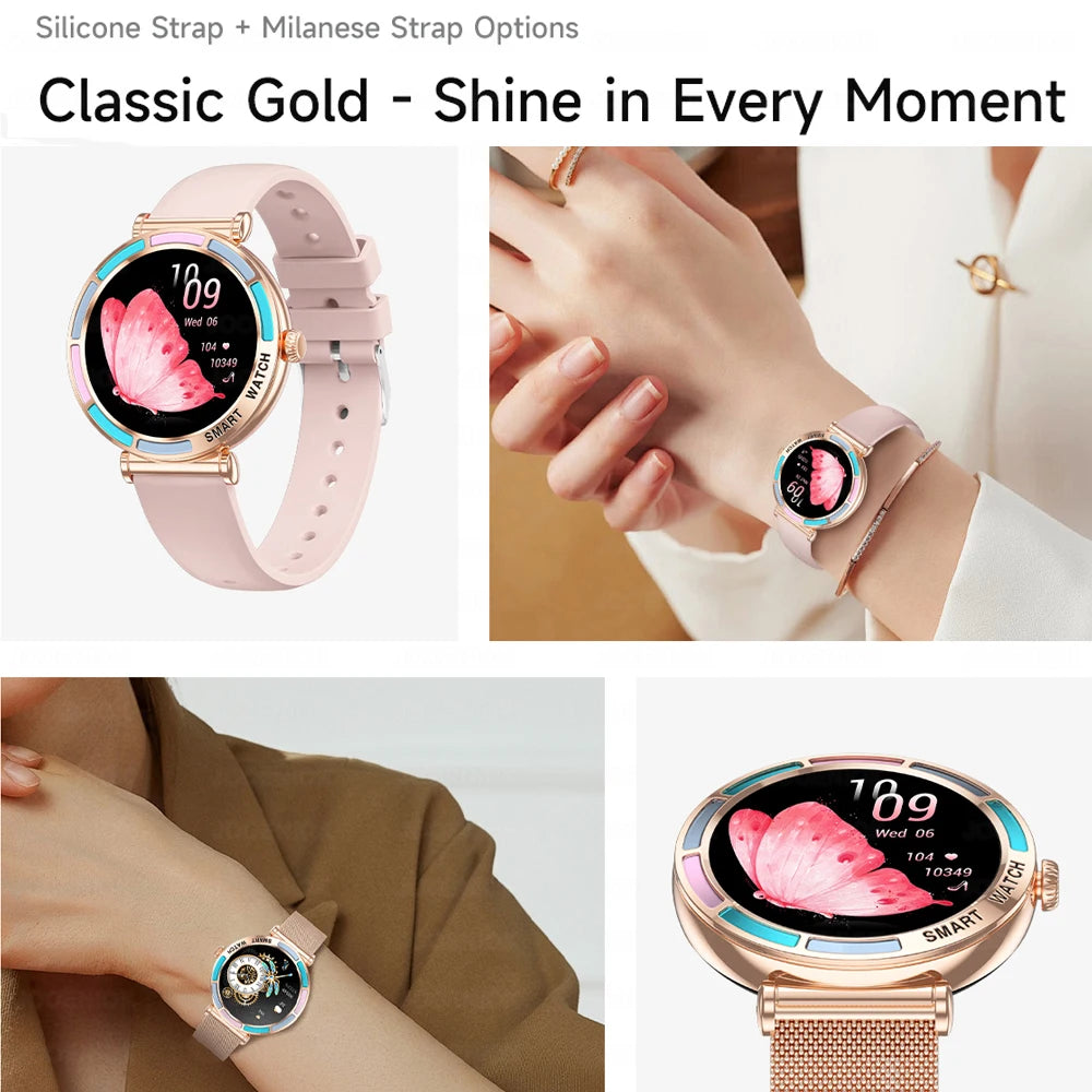 New Lady Fashion Smart Watch Women 1.27inch AMOLED Screen Heart Rate Bluetooth Call Waterproof Sports Smartwatch For Android iOS