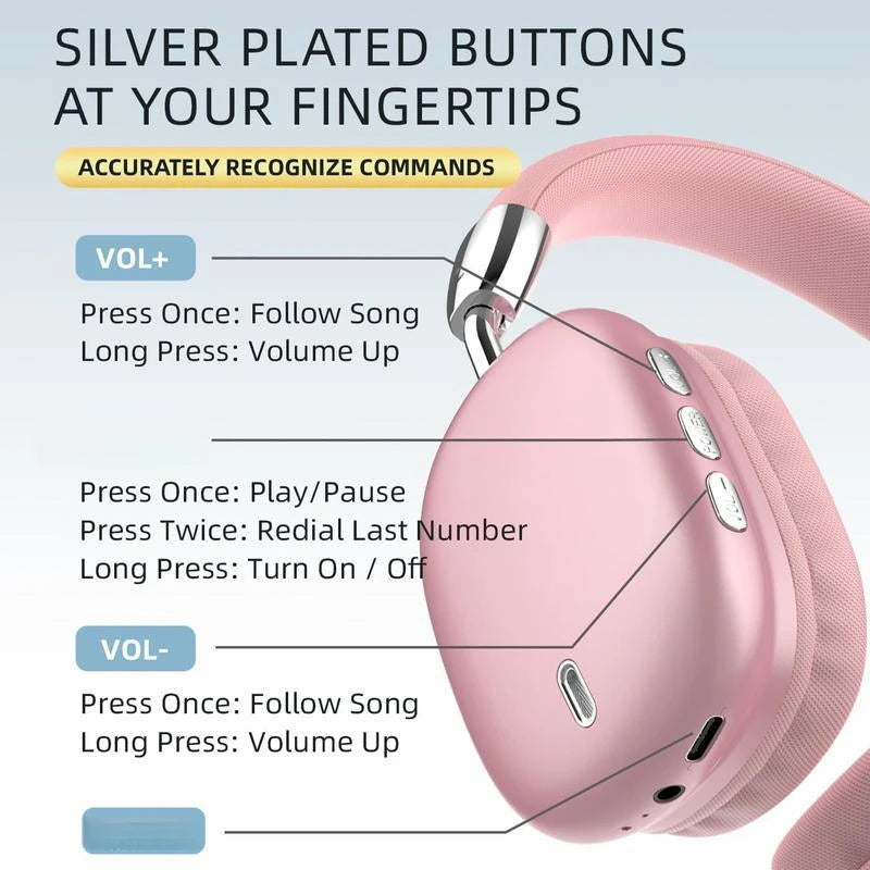 Wireless Bluetooth Headphones High-Resolution Audio Foldable Lightweight Deep Bass Long-Lasting Earphones