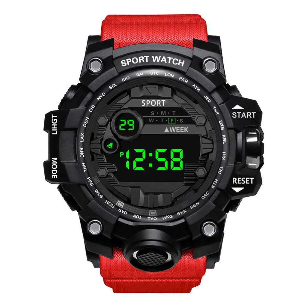 Men's Watch Fashion Sports Electronic Wristwatch Large dial Multifunctional Waterproof Luminous Alarm Kids Male's Military Watch