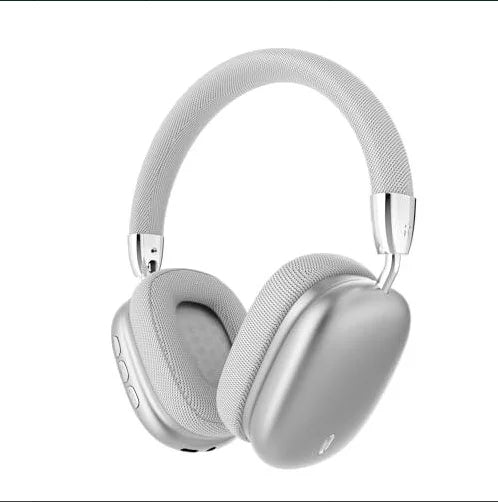 Wireless Over-Ear Headphones, Foldable Portable, Silver Metal, Mesh Fabric, Ideal For Travel Study Sports Music (Silver)