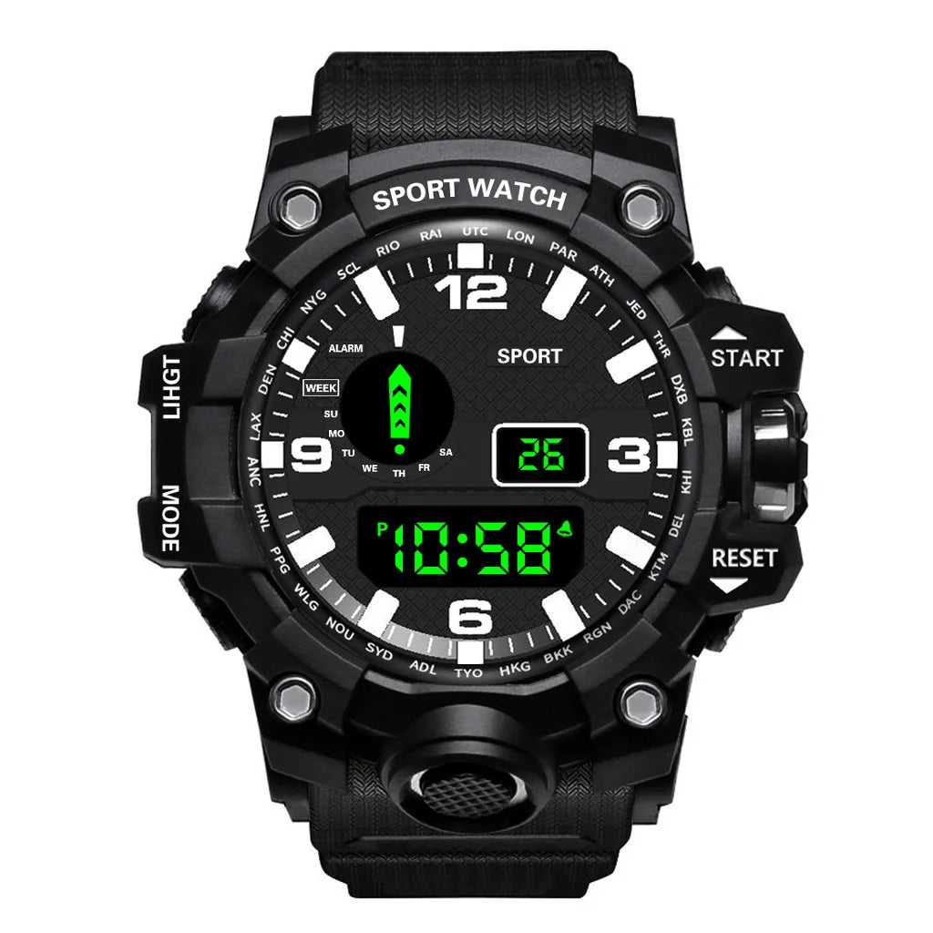 Men's Watch Fashion Sports Electronic Wristwatch Large dial Multifunctional Waterproof Luminous Alarm Kids Male's Military Watch