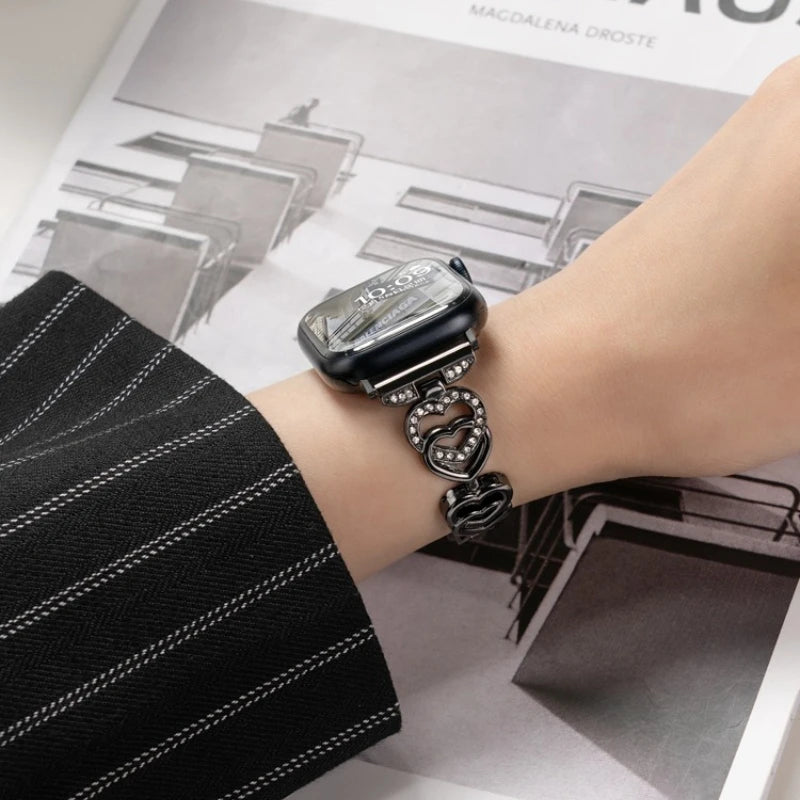 Luxury Love Heart Metal Band For Apple Watch Strap 44mm 40 49 38 45 41 42 46mm Diamond Bracelet iWatch Ultra S10 9 8 7 6 5 4 se
