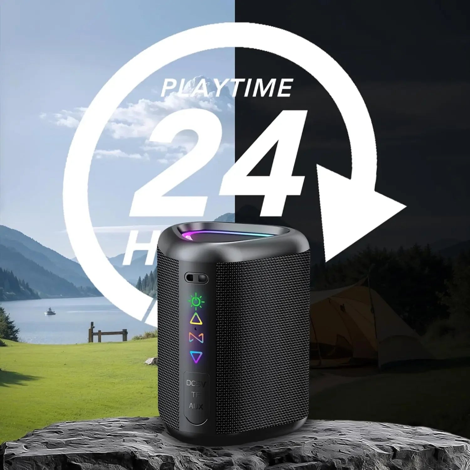 Bluetooth Speaker Wireless Portable Waterproof Speaker with Lights 24-Hour Playtime Bluetooth 5.4 TF Card AUX Playback Speakers