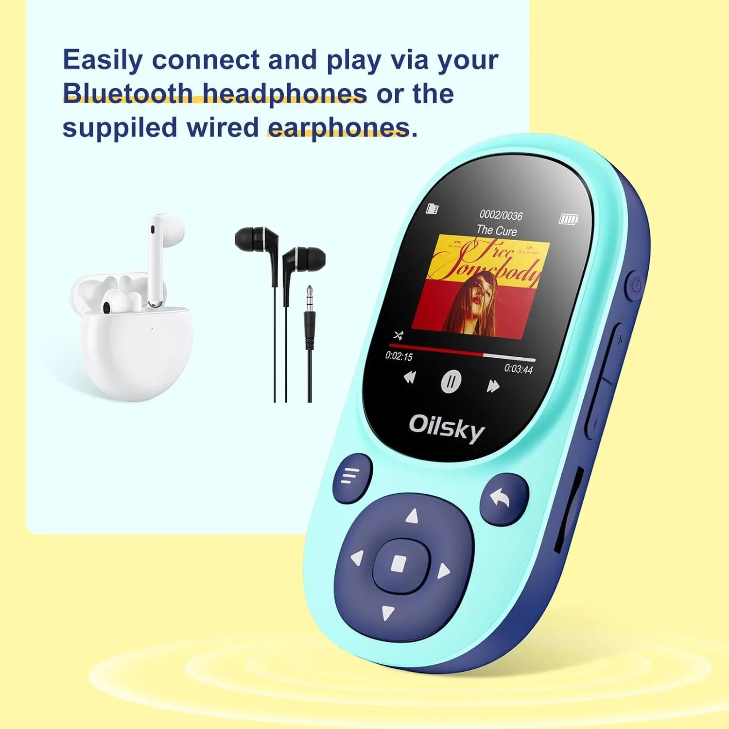 64GB Clip MP3 Player Bluetooth 5.3, Oilsky Children's Music Player with Pedometer Support up to 128GB