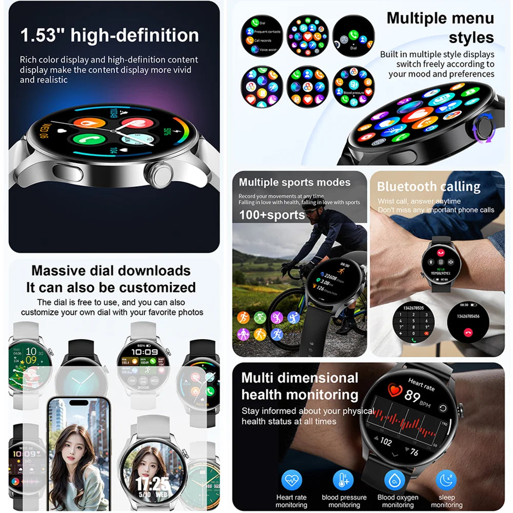 2025 New Sports Smart Watch Men Bluetooth Call Full Touch Screen Waterproof Heart Rate AI Vioce Music Smartwatch For Android IOS