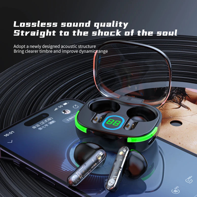 Wireless Bluetooth Digital Display Headset Bluetooth 5.3 Headset Sports HIFI Dual Noise Reduction Low Latency Earphone