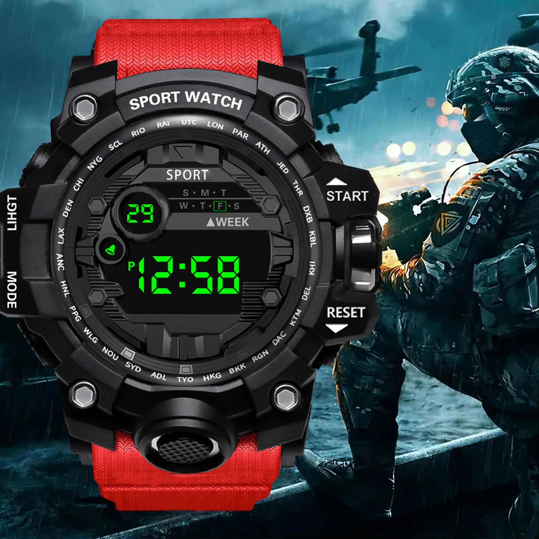 Men's Watch Fashion Sports Electronic Wristwatch Large dial Multifunctional Waterproof Luminous Alarm Kids Male's Military Watch