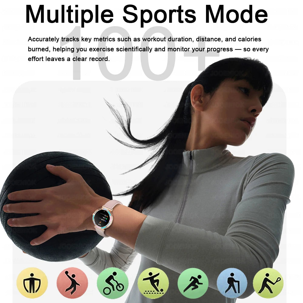 New Lady Fashion Smart Watch Women 1.27inch AMOLED Screen Heart Rate Bluetooth Call Waterproof Sports Smartwatch For Android iOS