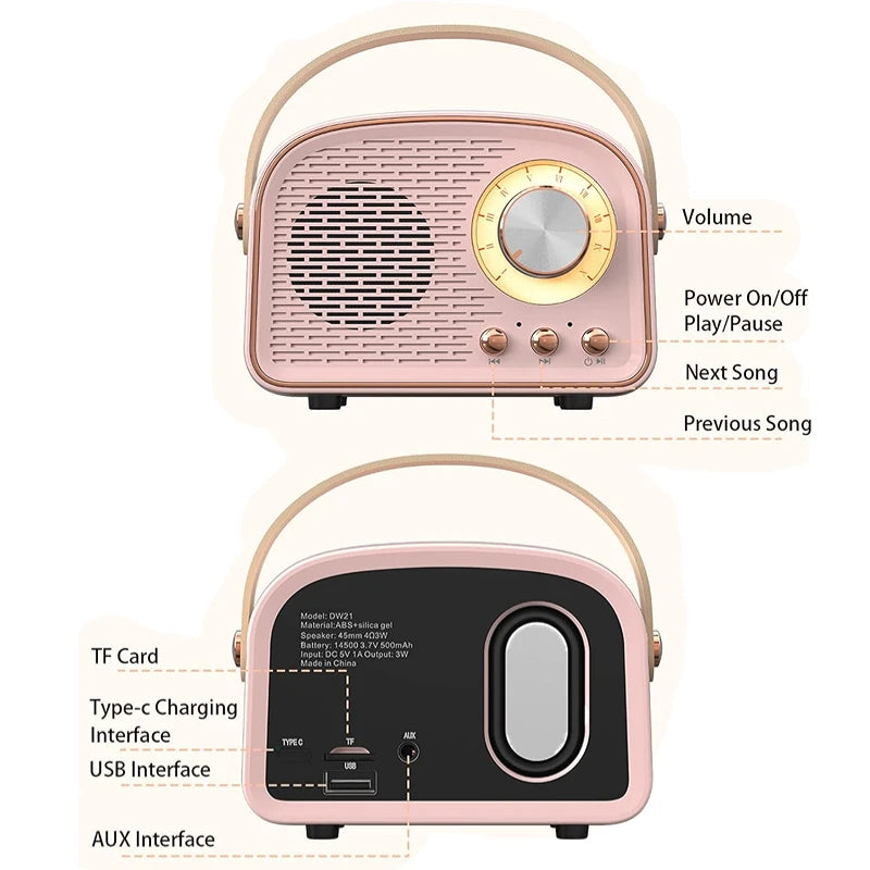 Retro Bluetooth Speakers USB AUX TF FM Radio Portable Mini Boombox Enhanced Bass For Table Home Outdoor Vintage Audio MP3
