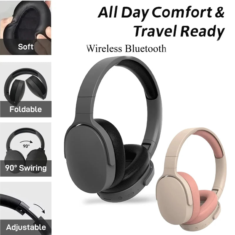 Hot Wireless Headsets Over Ear Hifi Stereo Bluetooth Headphones  True Sports Earphones TF AUX Music Player with HD Mic Gifts