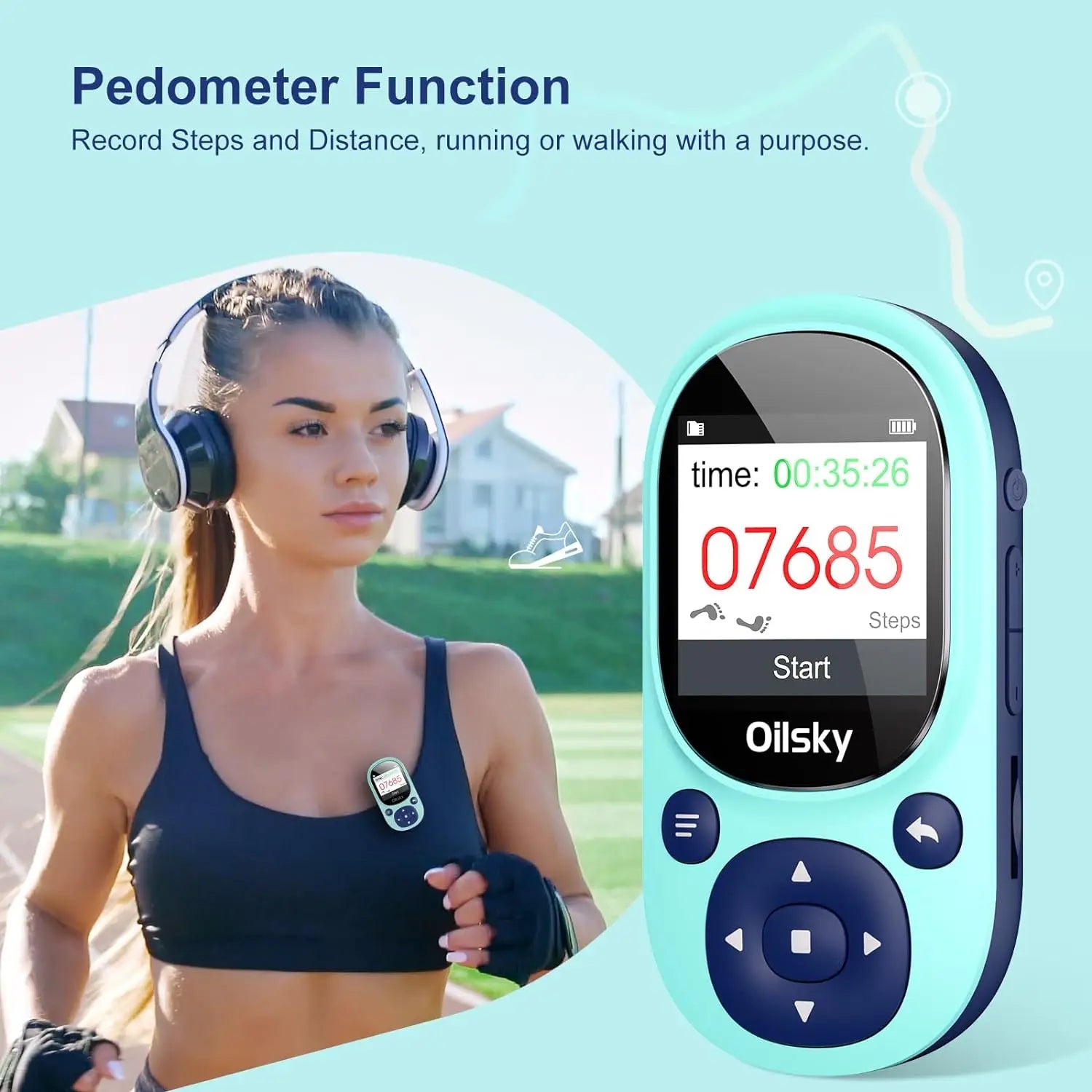 64GB Clip MP3 Player Bluetooth 5.3, Oilsky Children's Music Player with Pedometer Support up to 128GB