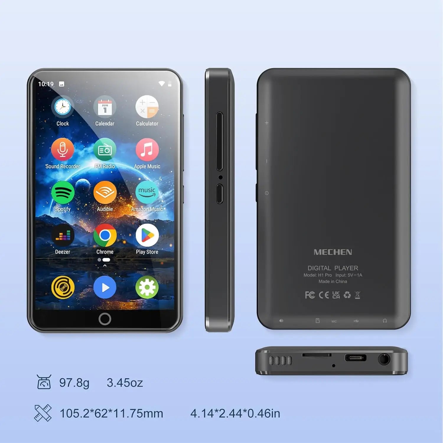 MECHEN 96GB (64GB+32GB) MP3 Player with Bluetooth and WiFi, MECHEN Android 13 OS MP3 & MP4 Players with 4" Touchscreen and Speak