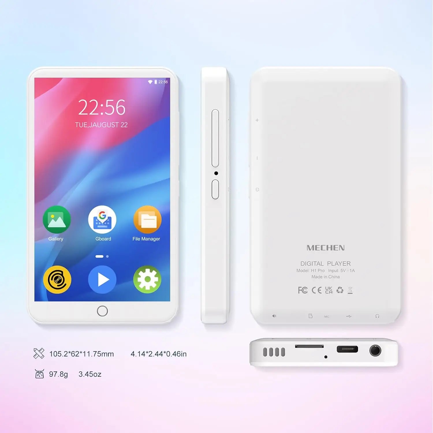 MECHEN Android 9.0 with Bluetooth and WiFi MP3 MP4 Player，with Spotify，Audible，Pandora， Up to 512 GB (White)