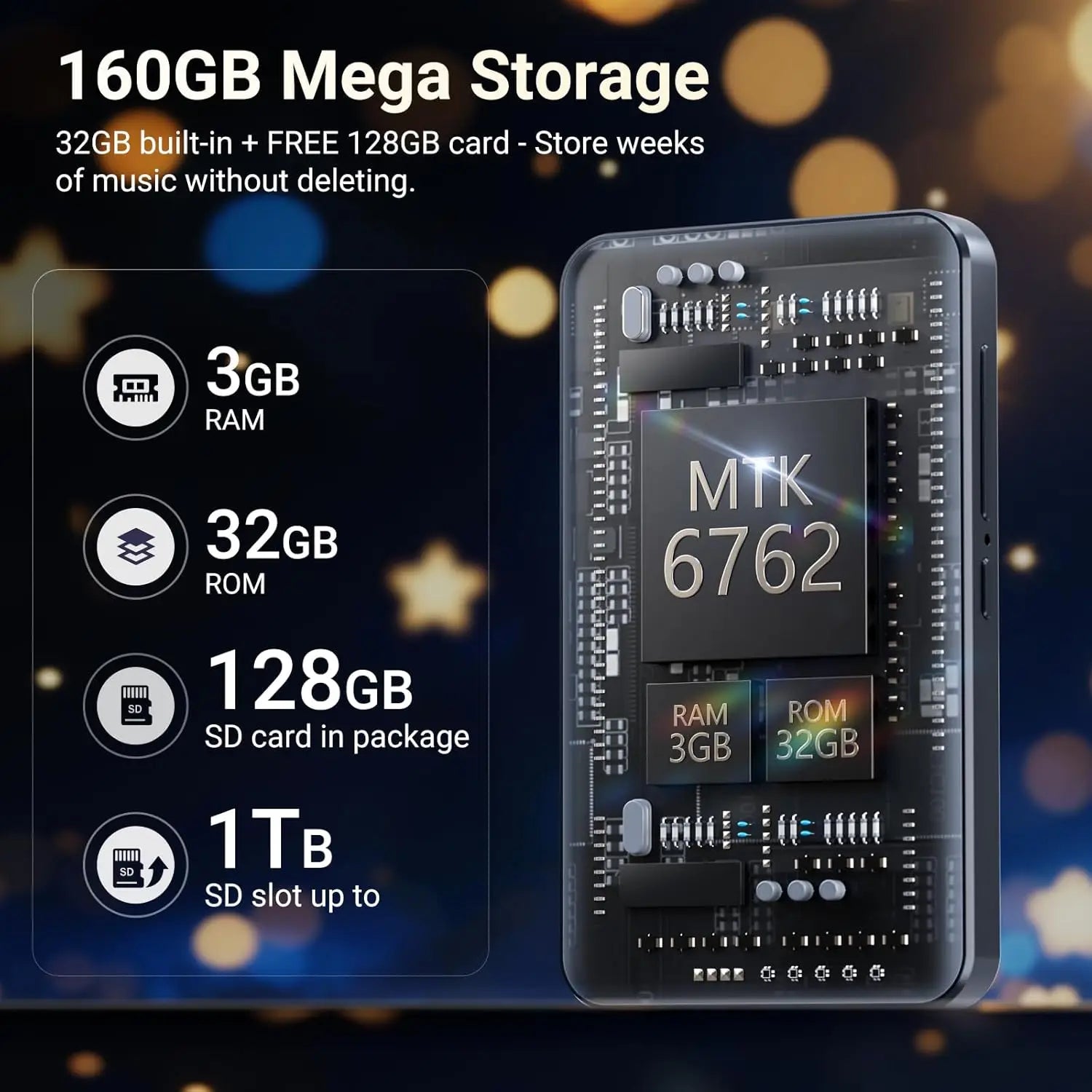 160GB（128+32GB) MP3 Player with Bluetooth and WiFi, MECHEN Android 13 OS MP3 & MP4 Players with 4" Touchscreen and Speaker