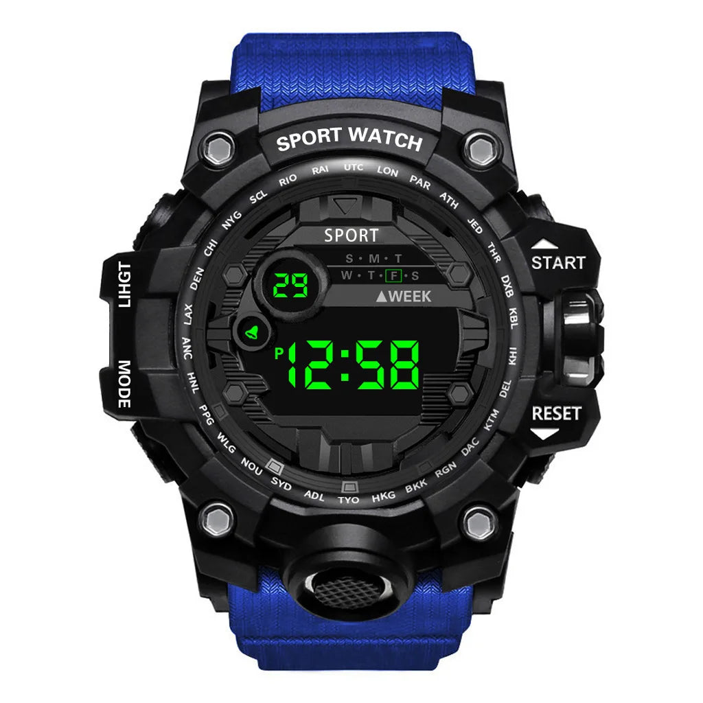Men's Watch Fashion Sports Electronic Wristwatch Large dial Multifunctional Waterproof Luminous Alarm Kids Male's Military Watch