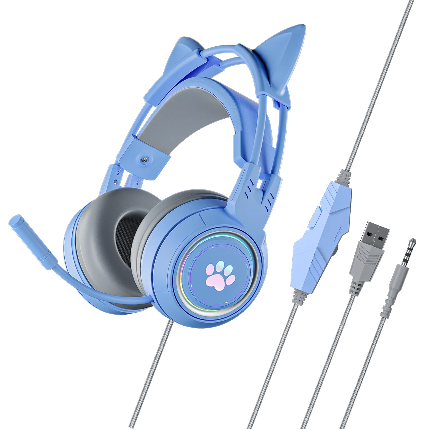 pink Gaming Headset for PC, PS4, PS5, Laptop 3.5mm Noise Reduction with Mic Noise Cancelling, LED Light for Girls, Women