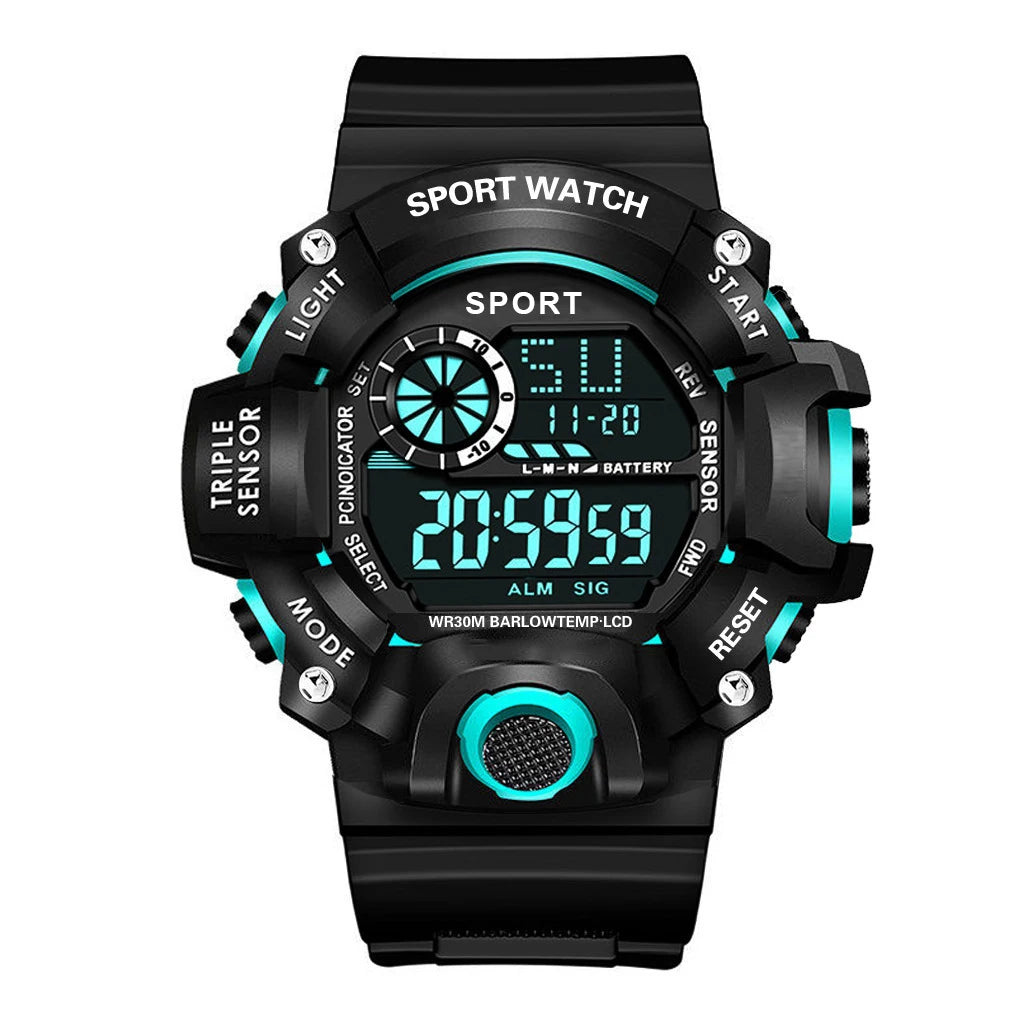 Men's Watch Fashion Sports Electronic Wristwatch Large dial Multifunctional Waterproof Luminous Alarm Kids Male's Military Watch