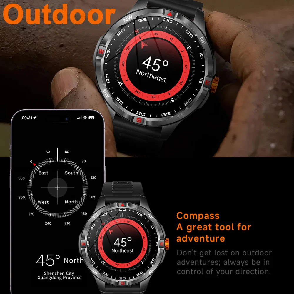 1000mAh Battery Military Smart Watch Men 5ATM Waterproof GPS Compass BT Call AMOLED HD Sports Android IOS Smartwatch 2026 New