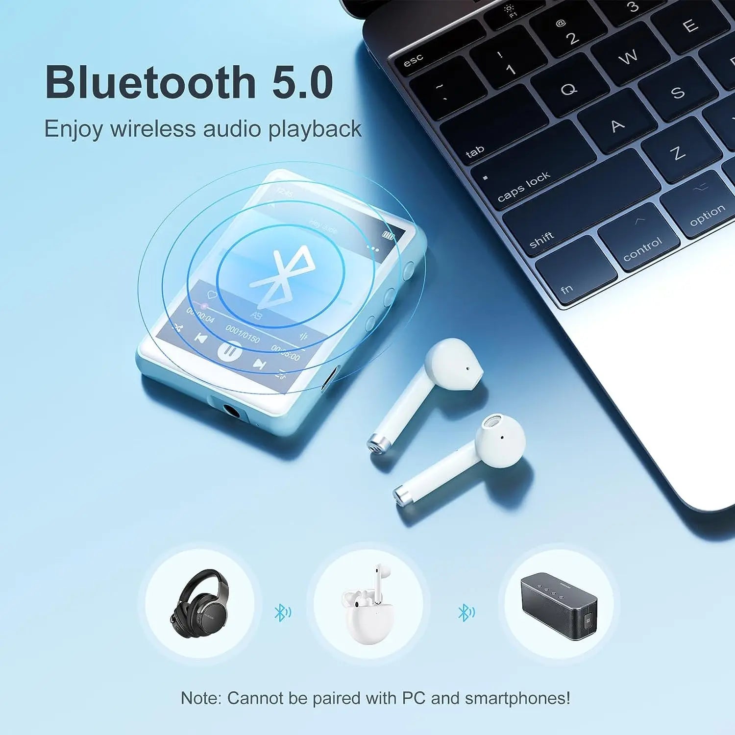 64GB MP3 Player 2.4-inch Full Touchscreen with Bluetooth 5.0 Portable HiFi Lossless Sound with Speaker Headphones