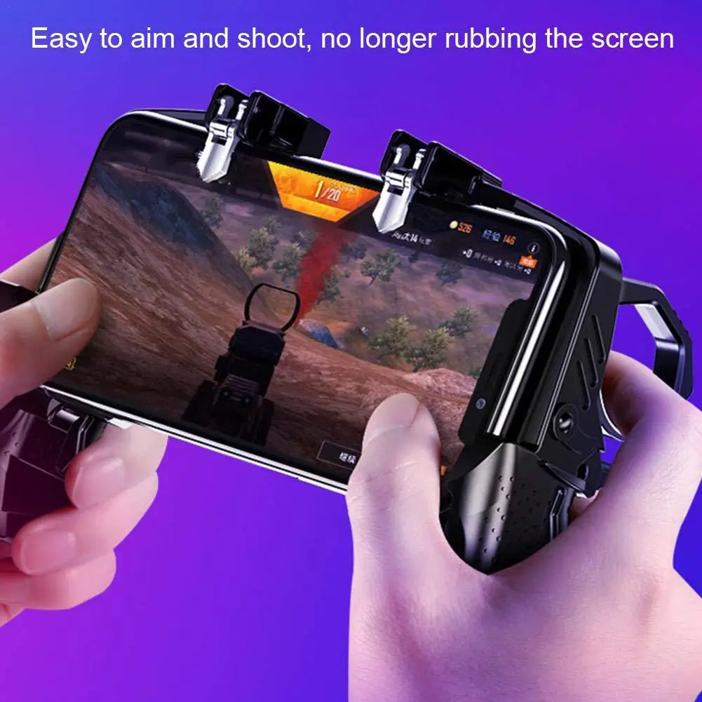 K21 PUGB Mobile Controller Four Fingers Gamepad Metal Trigger Shooting Free Fire Gamepad Joystick for IOS Android Phone