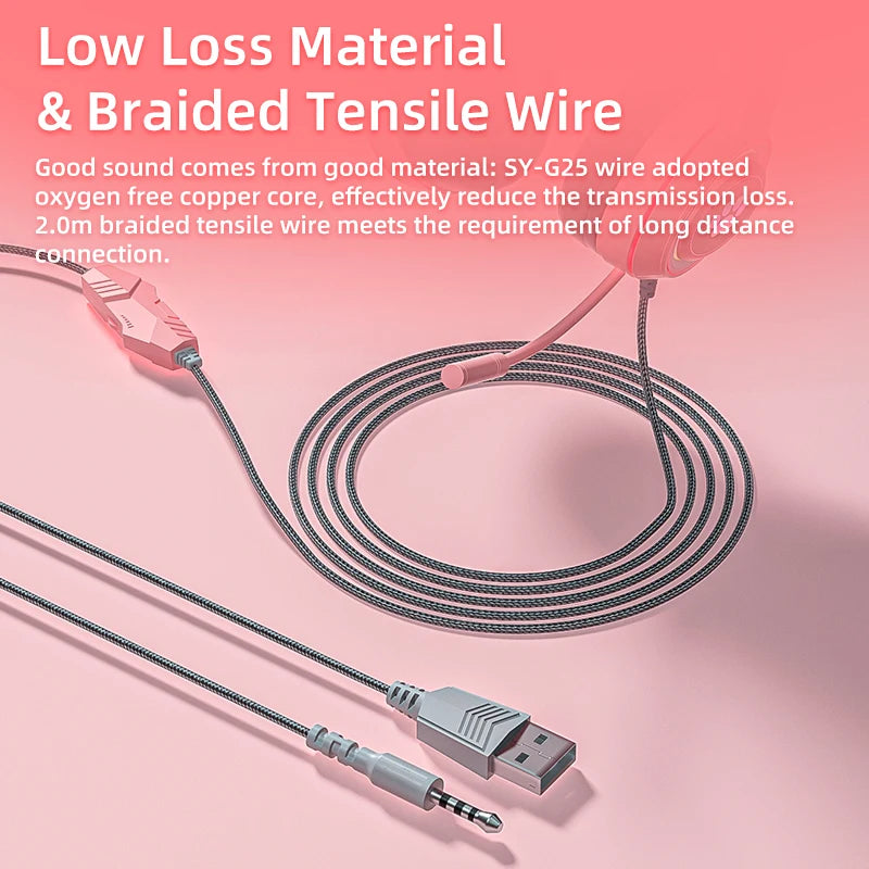 pink Gaming Headset for PC, PS4, PS5, Laptop 3.5mm Noise Reduction with Mic Noise Cancelling, LED Light for Girls, Women