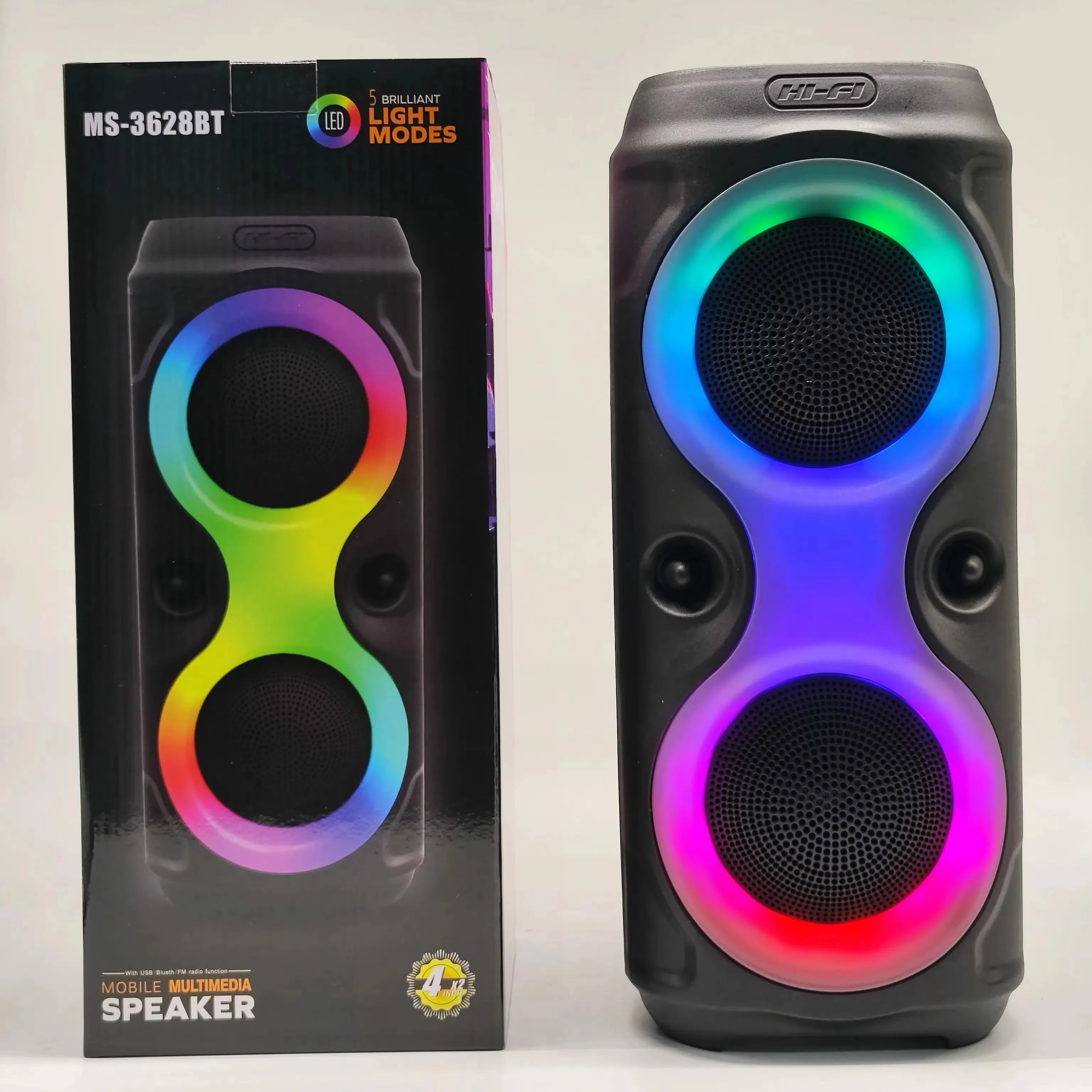 4inch Wireless Portable RGB Lighting Home KTV Karaoke FM Bluetooth Dual Speaker Subwoofer Heavy Bass Sound System Outdoor Party