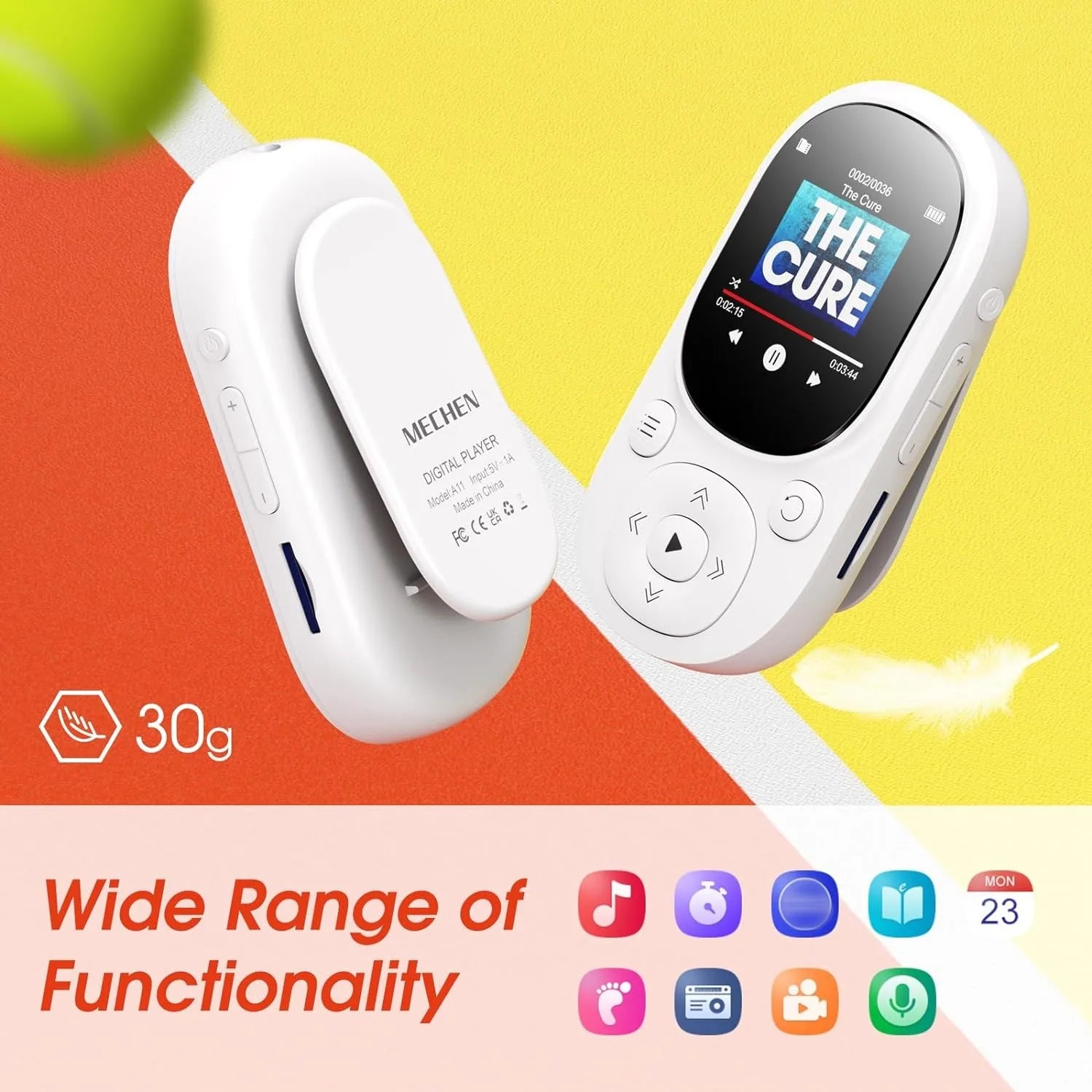 MECHEN Children's Music Player 32GB Clip MP3 Player Bluetooth 5.3,  with Pedometer Support up to 128GB