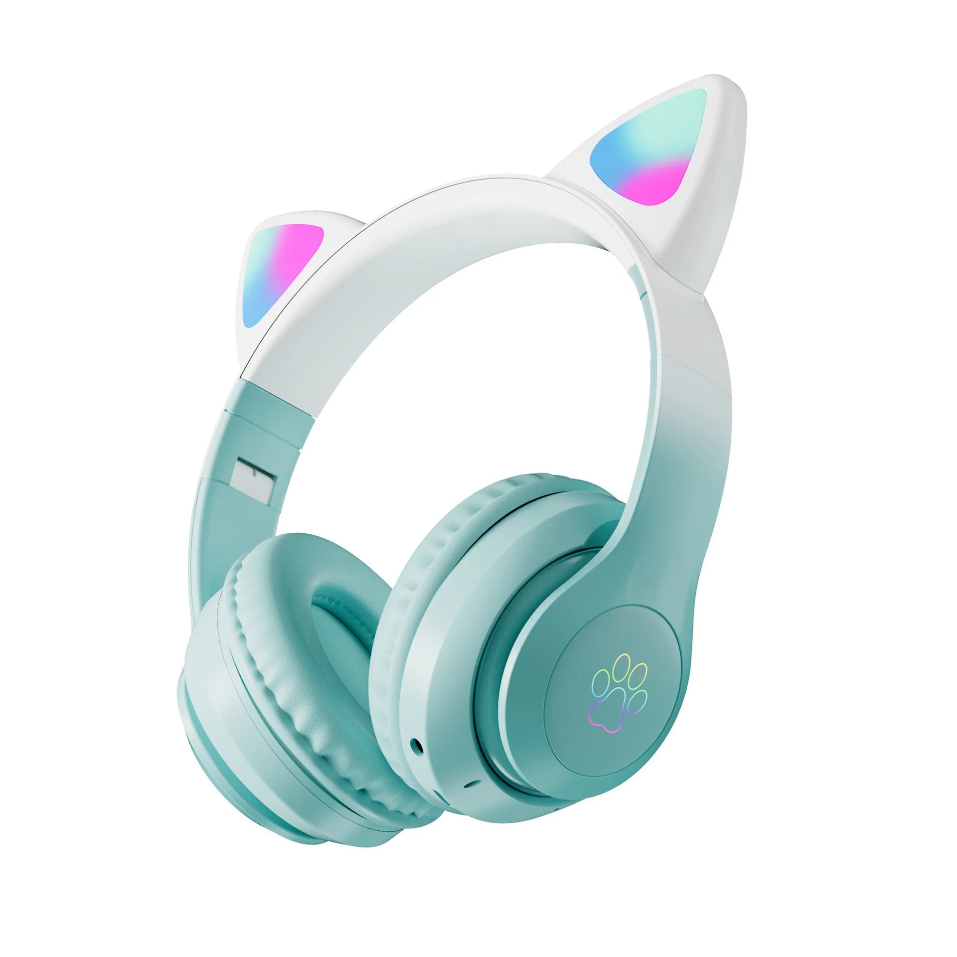 Wireless Headphones RGB Cute Cat Girls Kids Gift Headset with Microphone Stereo Music Gaming Earbud Control Lights Earphone