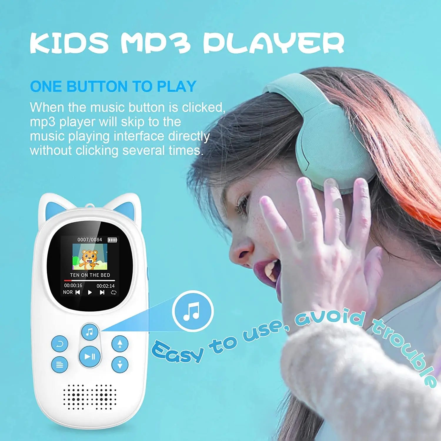 32GB MP3 Player for Kids, With Bluetooth 5.0 ,  FM Speaker, Voice Recorder,  Up to 128GB, Lanyard Headphone Included