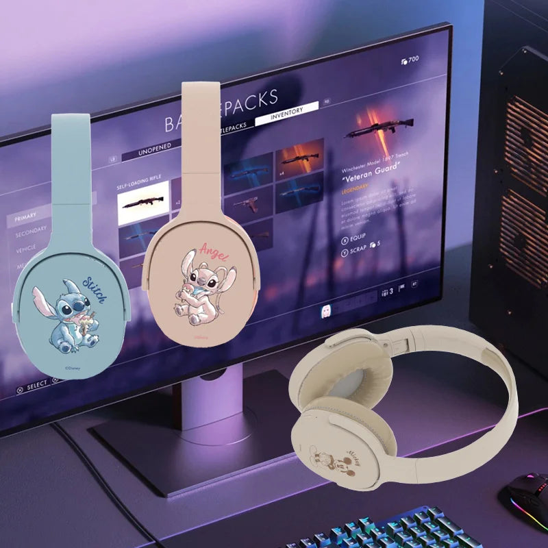 P2961 Disney Stitch Wireless Bluetooth Headphones HiFi Stereo Over Ear Headset Gamer Music Sports Earphones TF/AUX with HD Mic