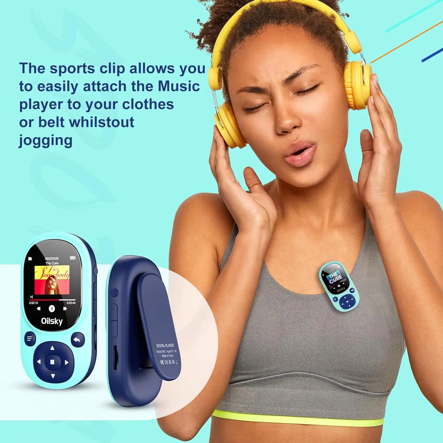 64GB Clip MP3 Player Bluetooth 5.3, Oilsky Children's Music Player with Pedometer Support up to 128GB