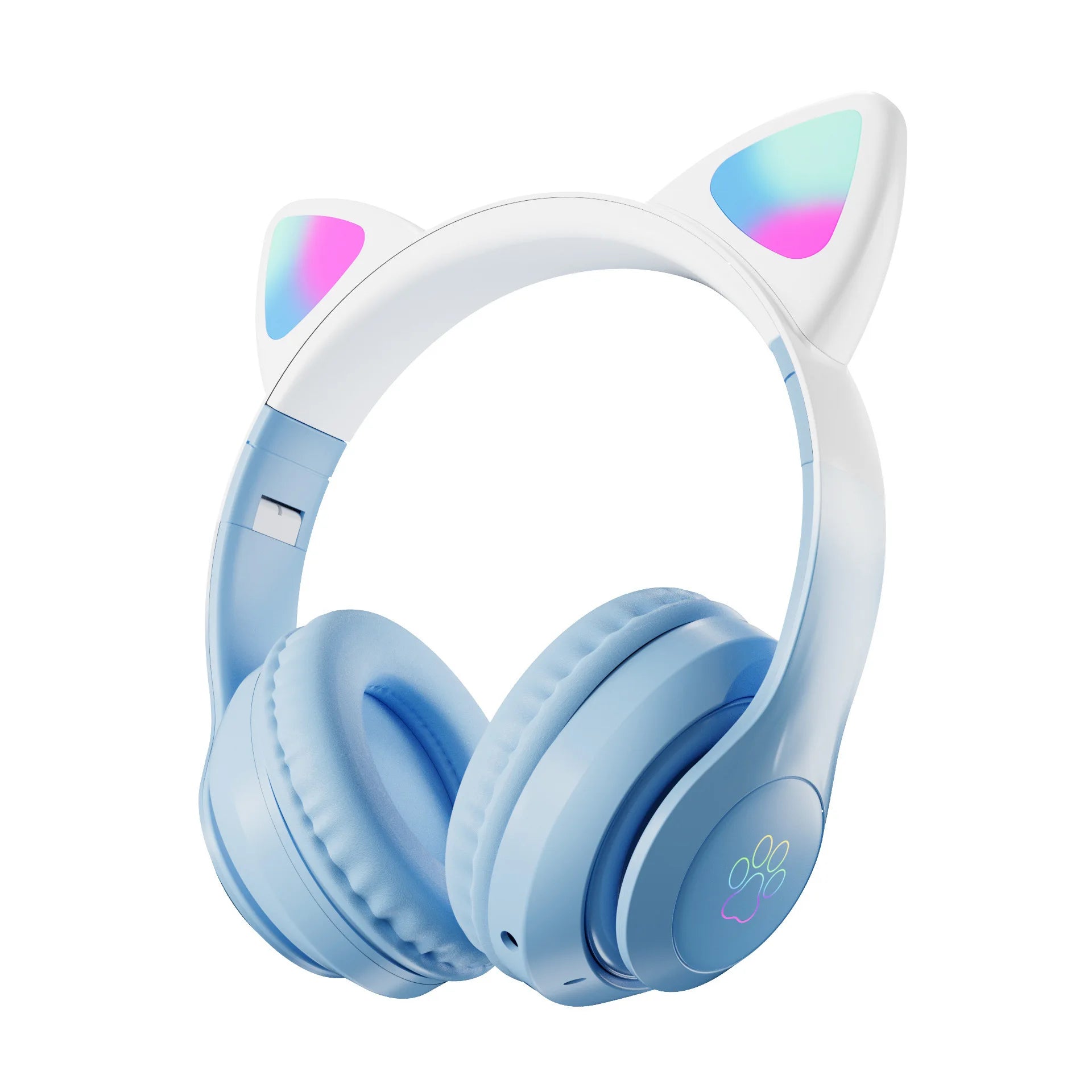 Wireless Headphones RGB Cute Cat Girls Kids Gift Headset with Microphone Stereo Music Gaming Earbud Control Lights Earphone