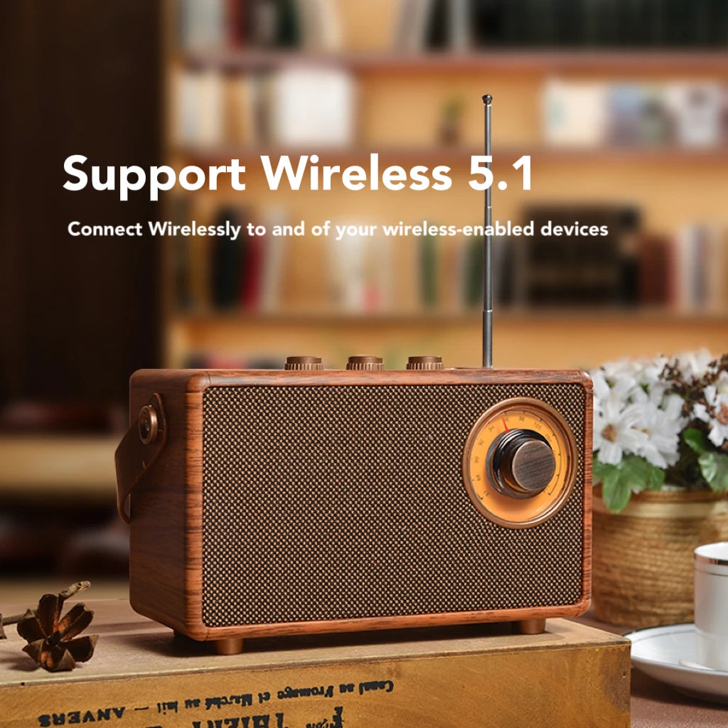 Retro Portable Wireless Bluetooth Speaker High-Quality Powerful Stereo Sound Box Vintage FM Rechargeable MP3 Player
