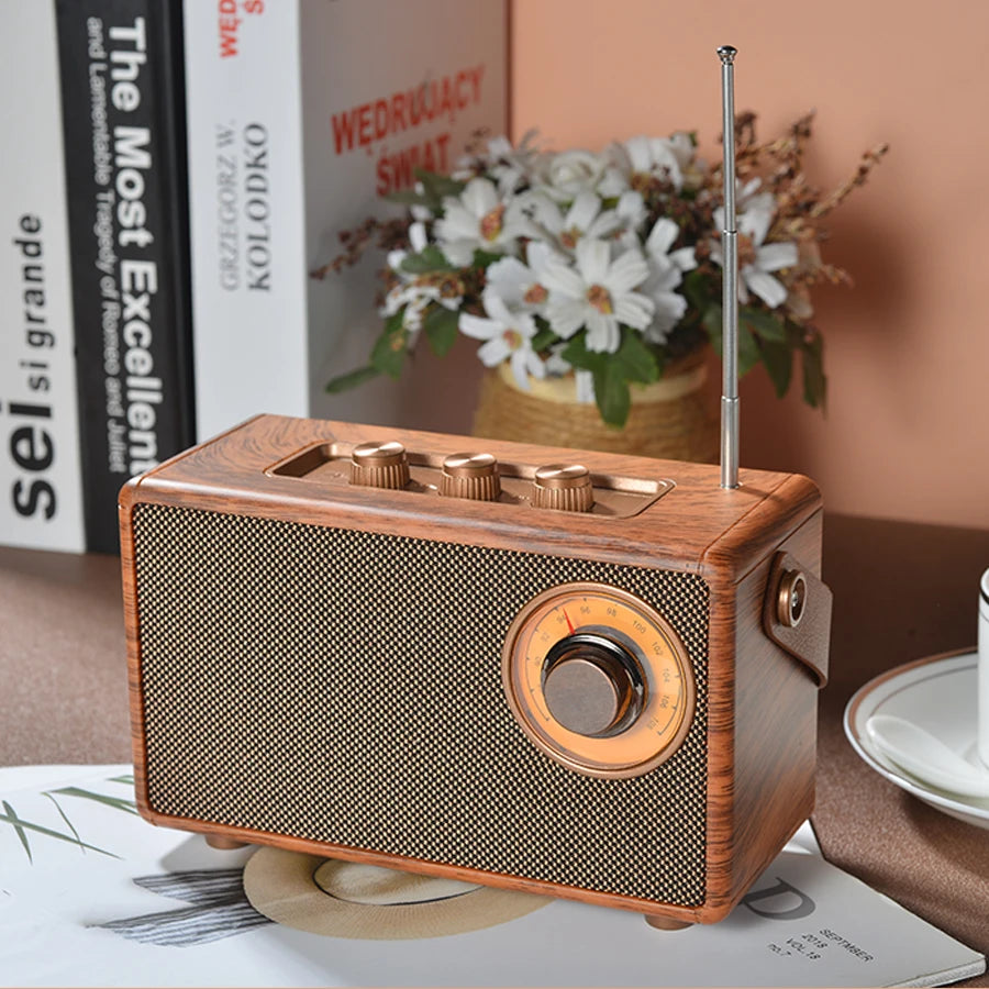 Retro Portable Wireless Bluetooth Speaker High-Quality Powerful Stereo Sound Box Vintage FM Rechargeable MP3 Player