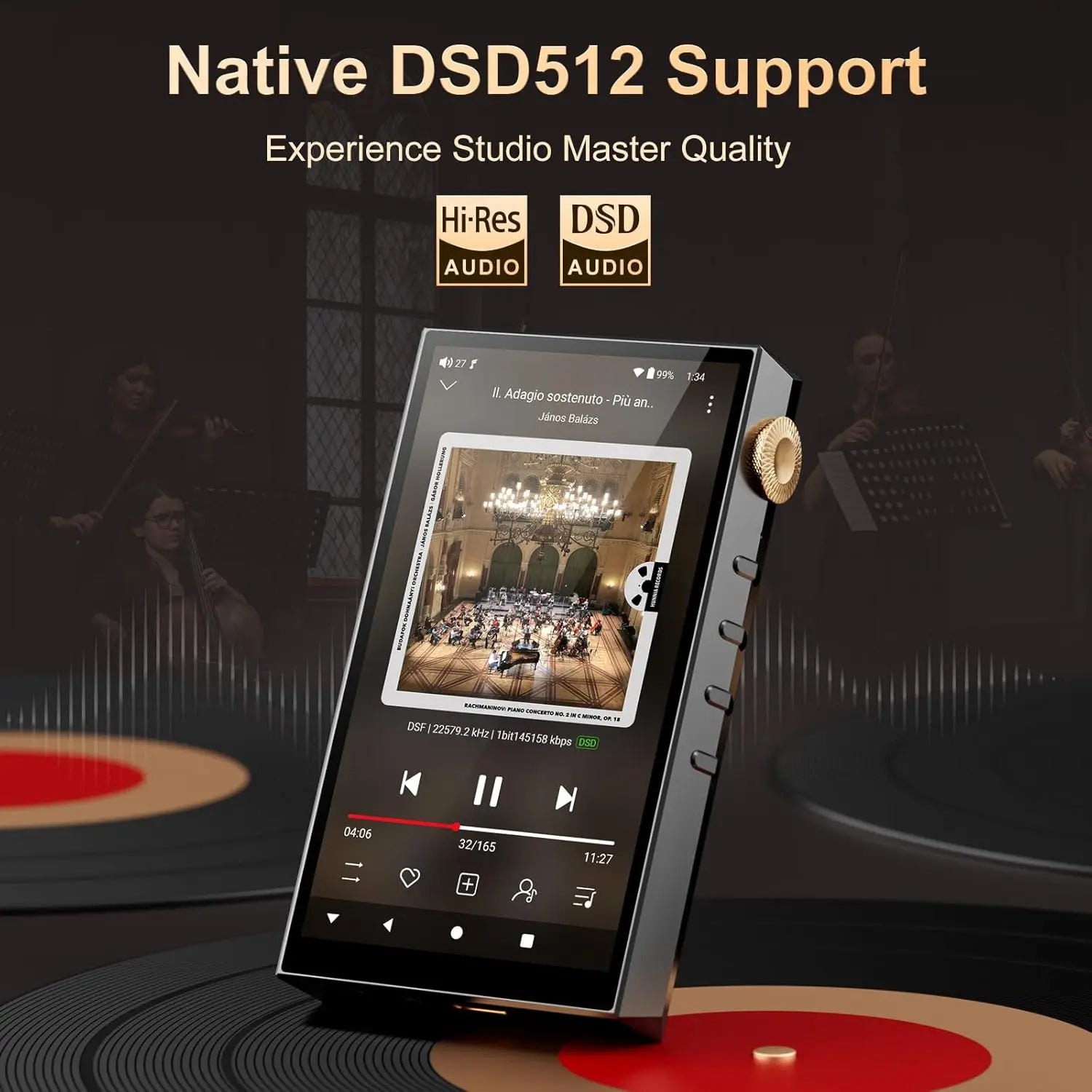 Oilsky 160GB HiFi Hi-Res Audio Player,  Bluetooth and WiFi, 4.4mm Balanced, Dual ESS DAC, 4.02" Digital DSD512 Lossless Spotify