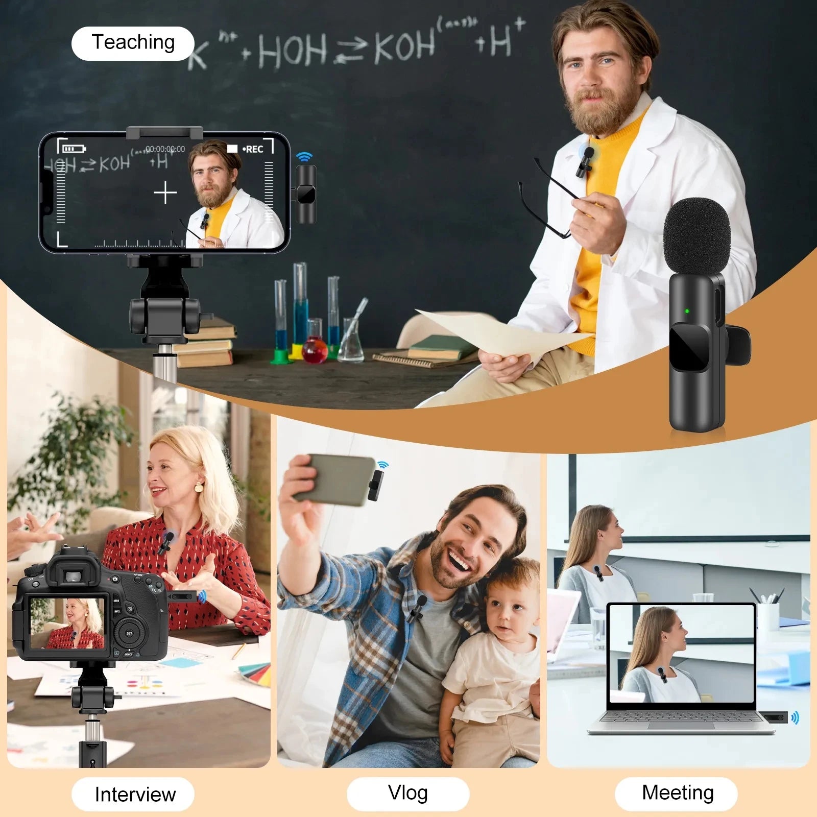 Wireless Lavalier Microphone Portable Audio Video Recording Mini Mic for iPhone Android Live Broadcast Gaming Phone Mic