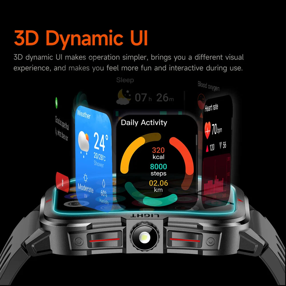 Outdoor Smart Watch Men 2.01"HD 240*296 Screen 3ATM Waterproof Flashlight 400mAh Battery Outdoor Sport BT Call Smartwatch New