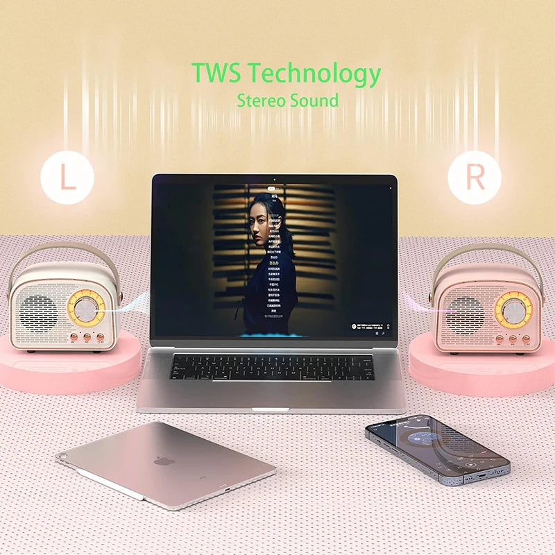 Retro Bluetooth Speakers USB AUX TF FM Radio Portable Mini Boombox Enhanced Bass For Table Home Outdoor Vintage Audio MP3